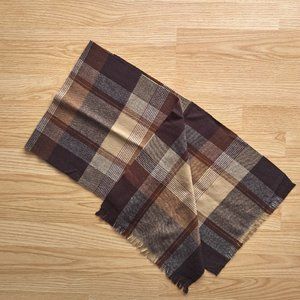 BARINI Brown Plaid Wool Scarf, 13x50 inch